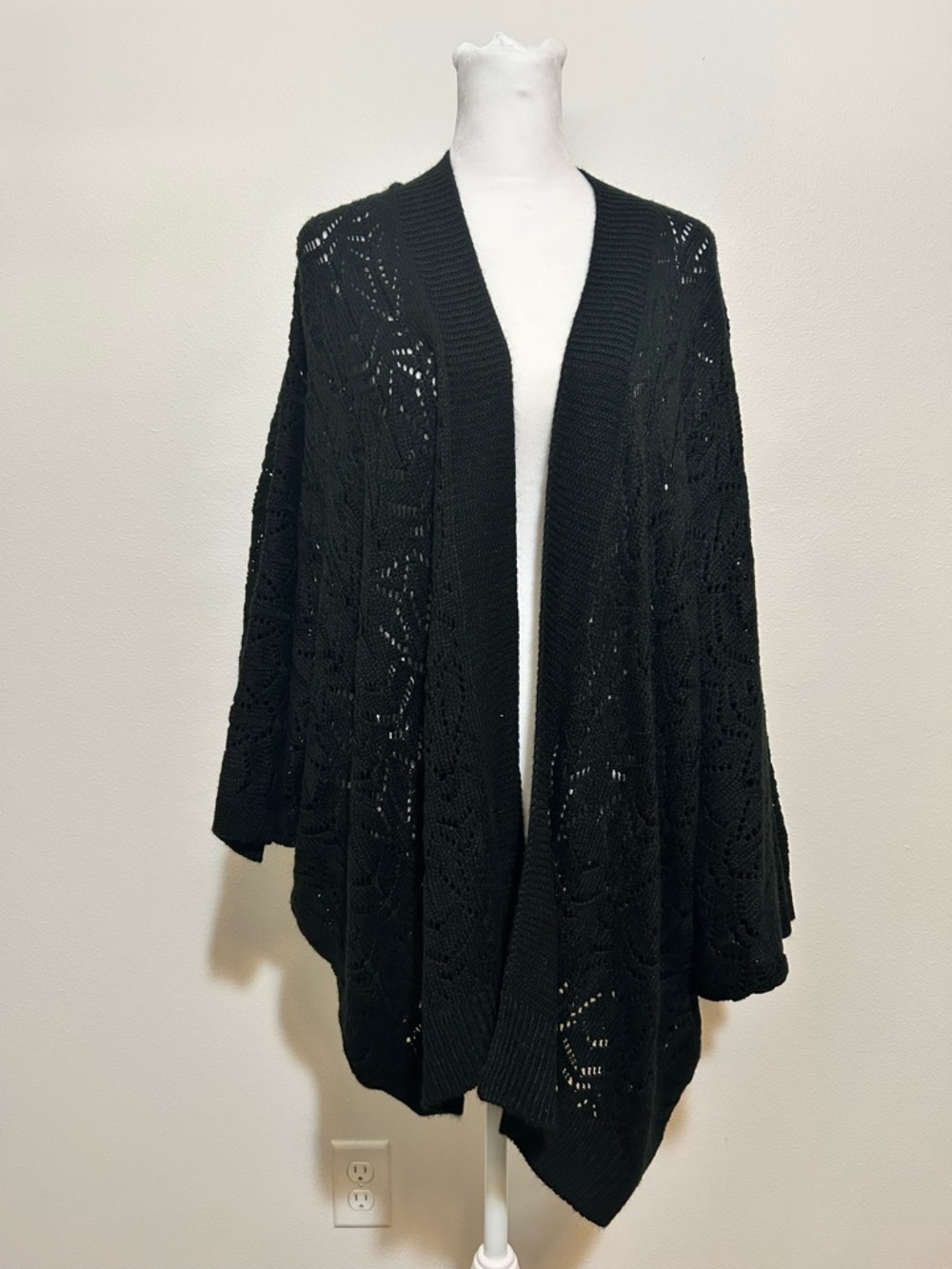torrid Black Open-Front Crochet Knit Poncho Cardigan